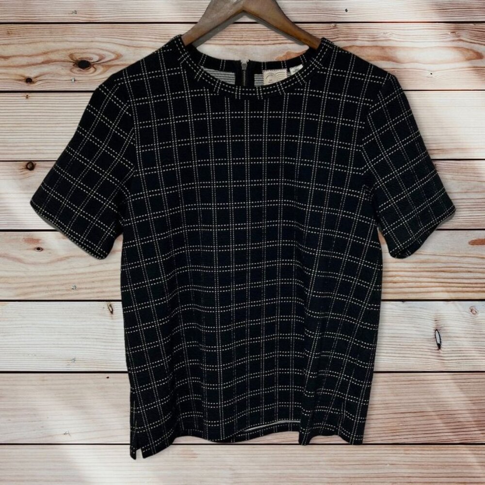Anthropologie Black Window Pane Top Size Small Black
